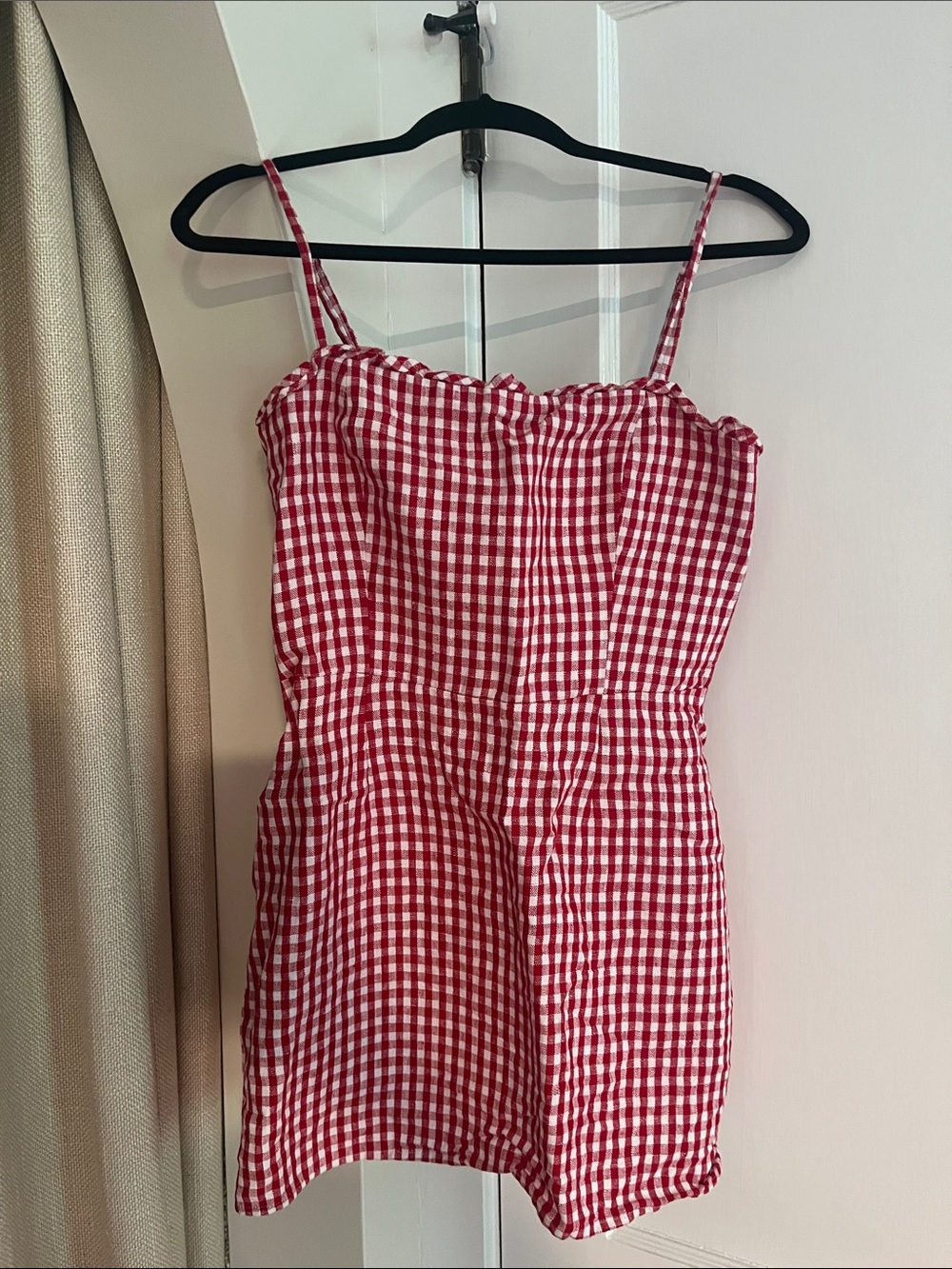 Reformation Red and White Gingham Linen Dress